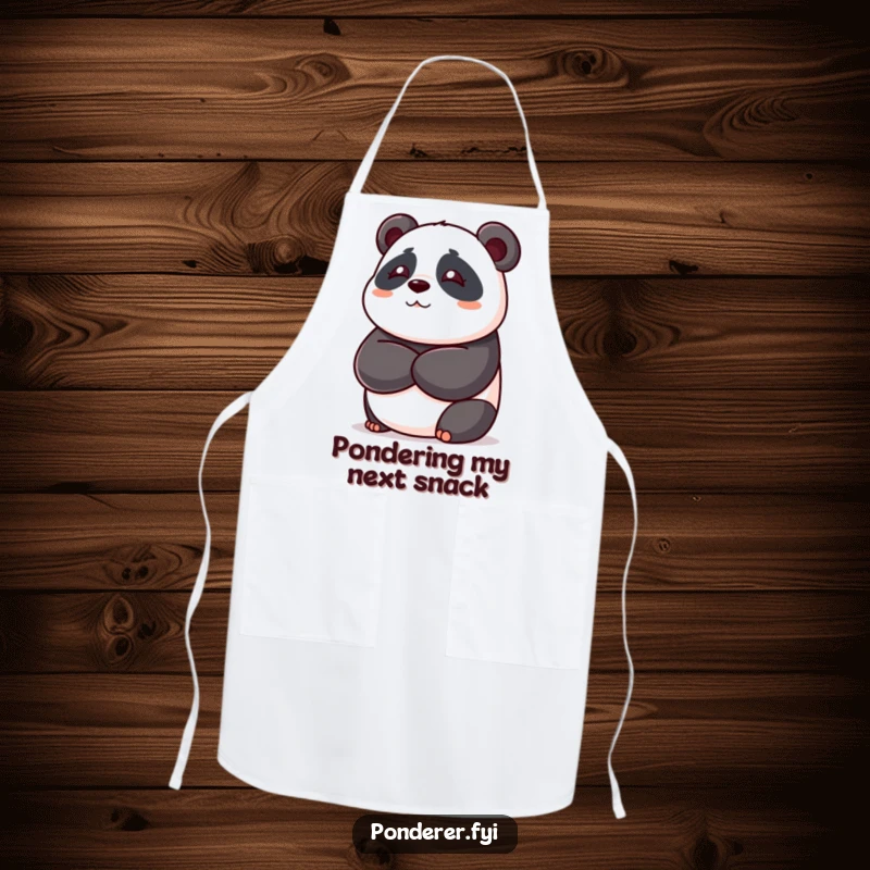 Funny panda bear apron, playful bear with crossed arms deep in thought, humorous kitchenware, ideal gift for chefs.