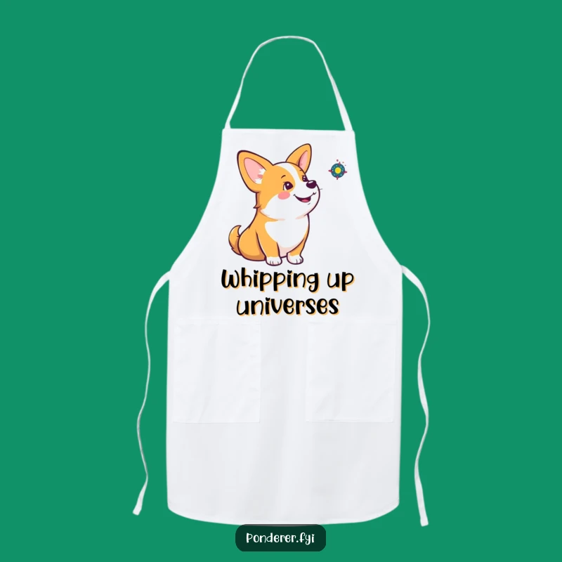 Funny Corgi Galaxy Apron: Chef's Canine Cosmic Contemplation Kitchen Wear, Great Funny Gift