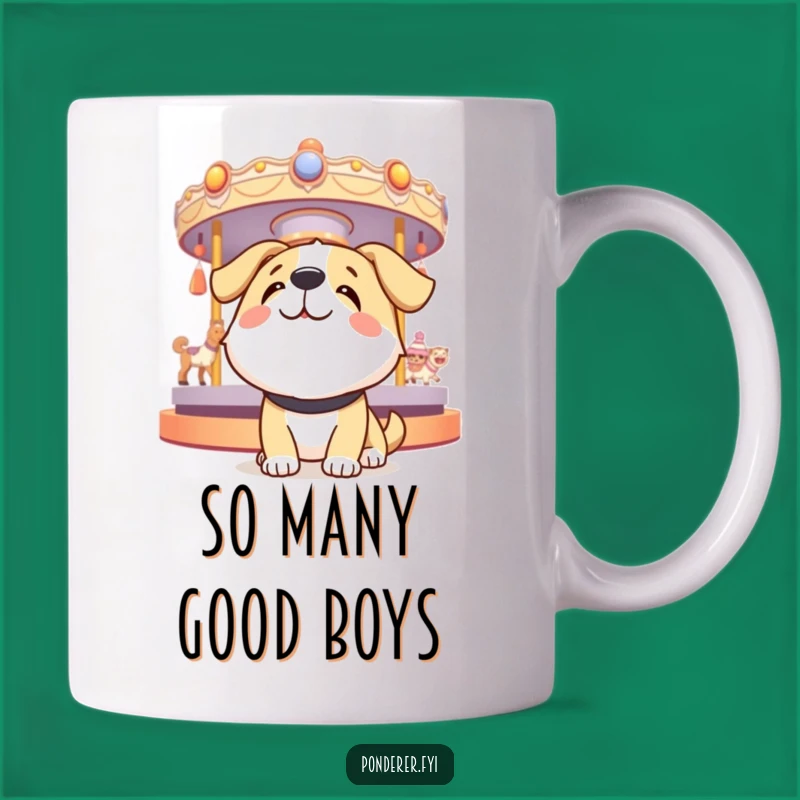 Funny Dog Thoughts Mug: Happy Pup Lost in a Whirlwind of Ideas