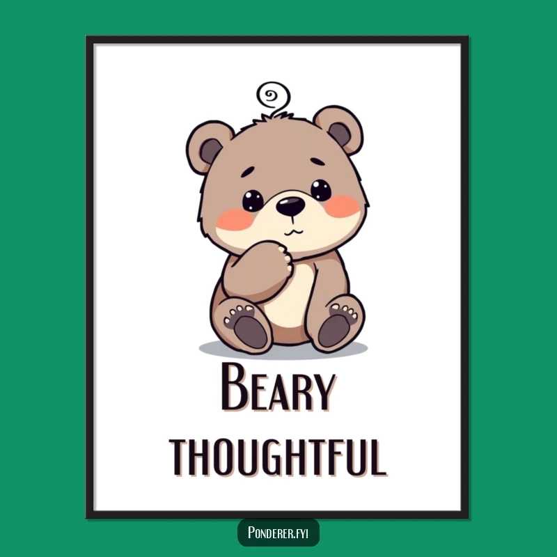 Funny Bear Cub Digital Art: Curious Thinker Print, an Instant Thoughtful Funny Gift!