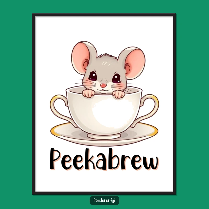 Funny Mouse Teacup Digital Art: Peekaboo Print, Perfect Quirky Decor