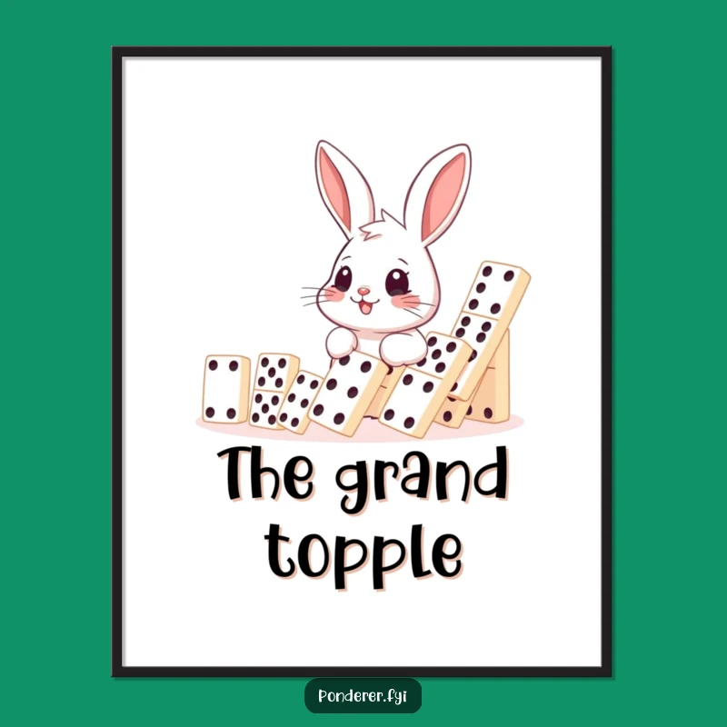 Funny Rabbit Domino Digital Art: Joyful Cascade, Humorous Print Gift