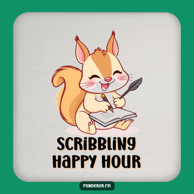 Funny Squirrel Writer Drink Coaster: Comedic Protection for Your Desk