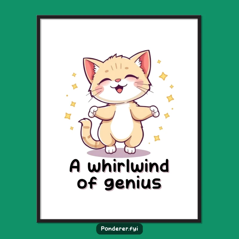 Funny Giggling Kitten Idea Poster: Whimsical Creative Spark Wall Art, Perfect Humorous Gift