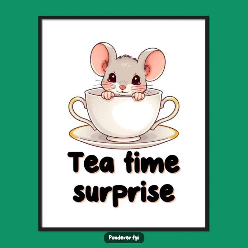 Funny Mouse Teacup Poster: Peekaboo Wall Art, Perfect Quirky Decor