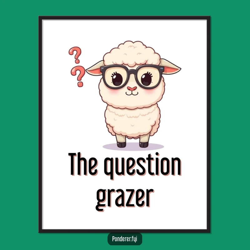 Funny Sheep Glasses Poster: Curious Question Mark Art, a Thought-Provoking Funny Gift!