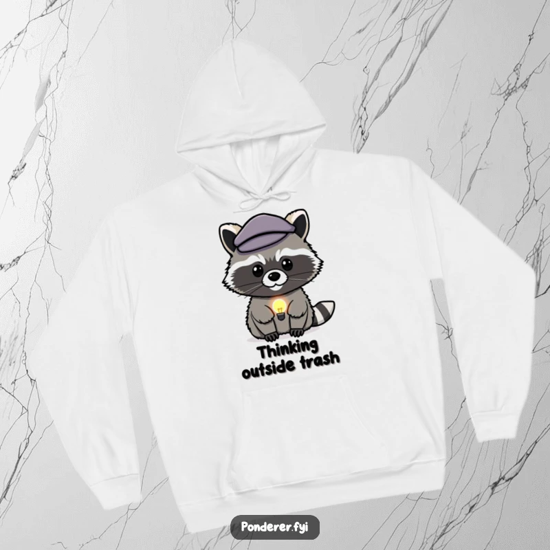 Funny raccoon genius hoodie: a stealthy raccoon in a beret has a lightbulb moment, warm and clever.