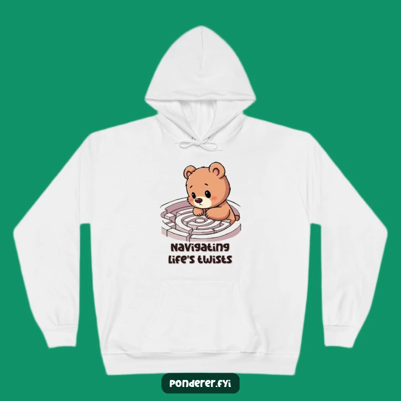 Cozy Funny Bear Cub Labyrinth Hoodie: Warm Explorer, Perfect Humorous Gift