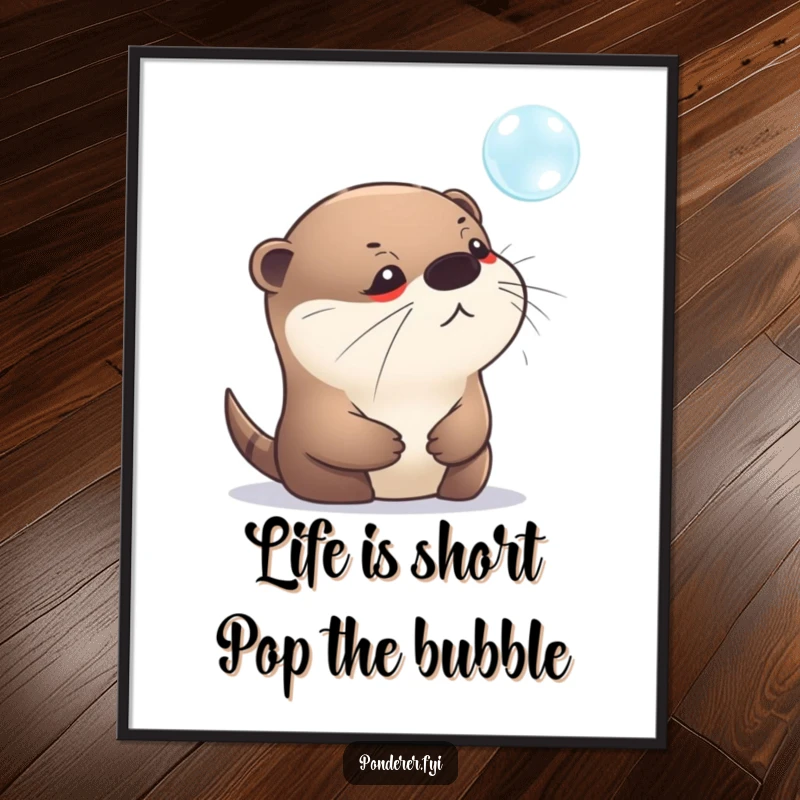 Funny Free Printable Wall Art: A pensive otter stares intently at a shimmering bubble, a peaceful downloadable art.