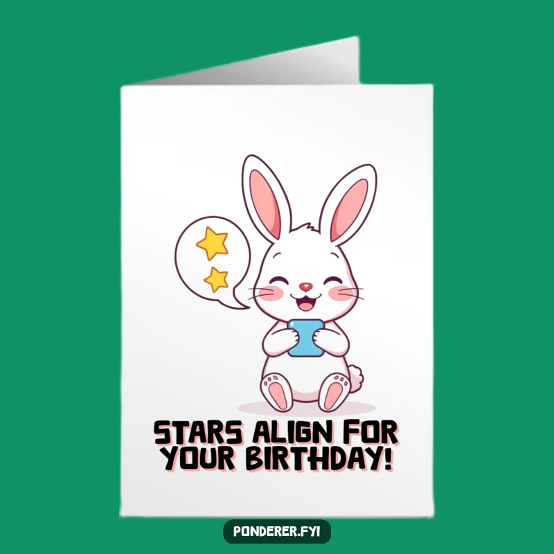 Free Printable Birthday Card: Cheerful Rabbit Stars Speech Bubble Funny Card Gift
