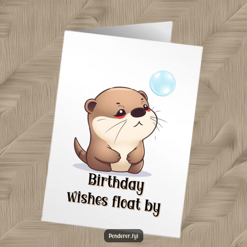 Funny Free Printable Birthday Card: A pensive otter gazes intently at a shimmering bubble, a thoughtful downloadable gift.