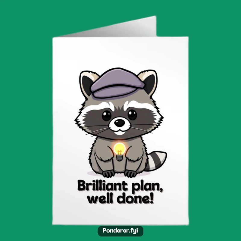 Free Printable Raccoon Genius Congratulations Card: Funny Downloadable Gift for Bright Ideas