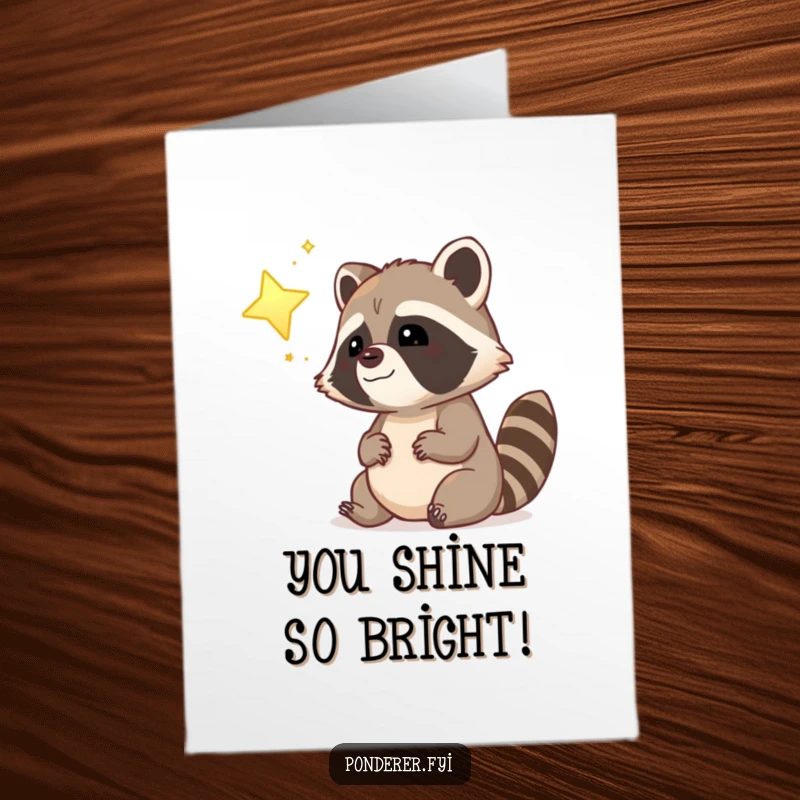 Funny Free Printable Congratulations Card: Dreamy raccoon looking at a glowing star, smiling.
