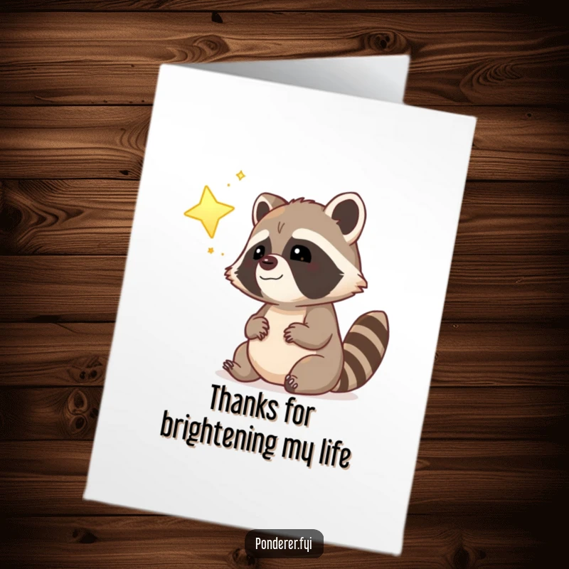 Funny Free Printable Thank You Card: Dreamy raccoon gazing at a glowing star, smiling.
