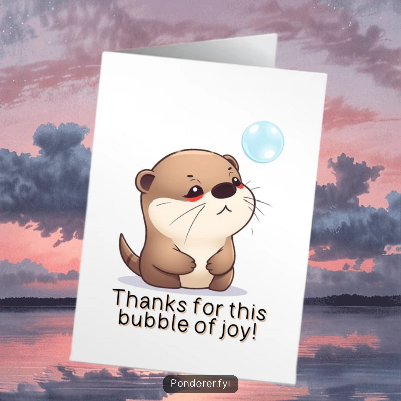 Funny Free Printable Thank You Card: A pensive otter contemplates a shimmering bubble, a calm downloadable gift.