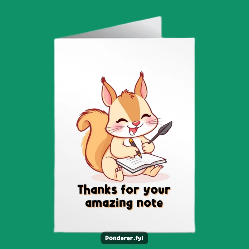 Free Printable Thank You Card: Busy Squirrel Writing Funny Downloadable Gift
