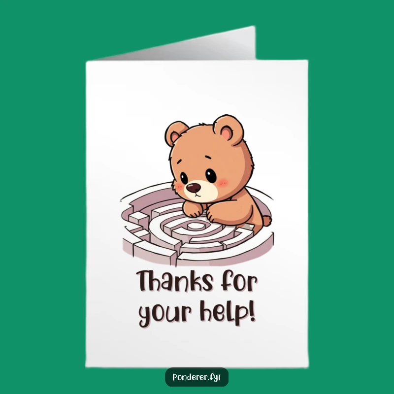 Free Printable Bear Cub Thank You Card: Funny Labyrinth Explorer Downloadable Gift
