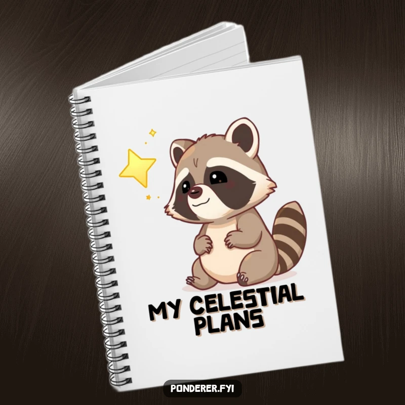 Funny dreamy raccoon police officer notebook, gazing at a glowing star, perfect for notes and dreams.
