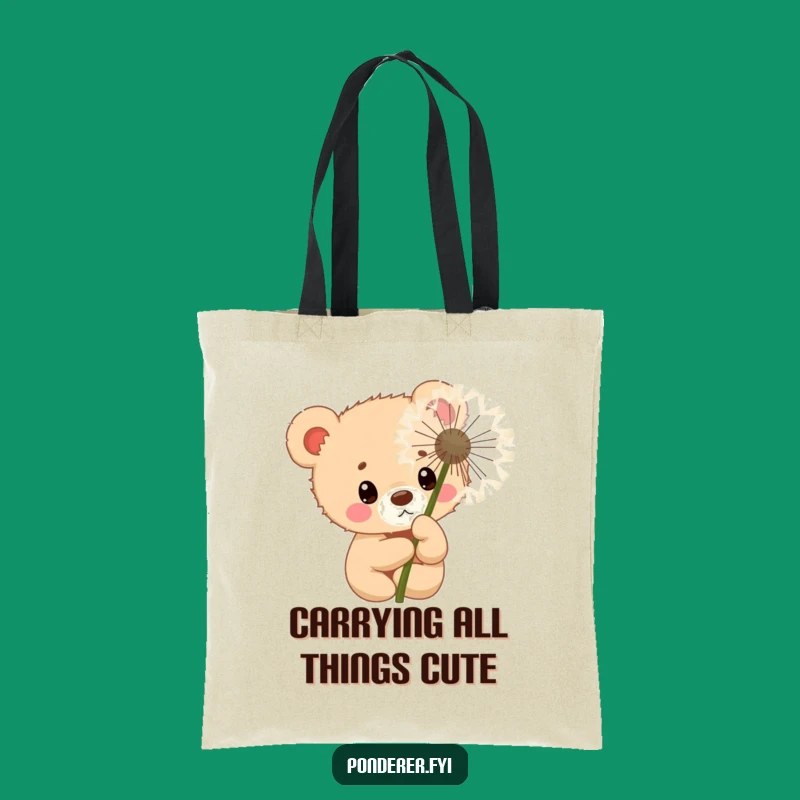 Funny Curious Bear Cub Tote Bag: Dandelion Peek Carryall